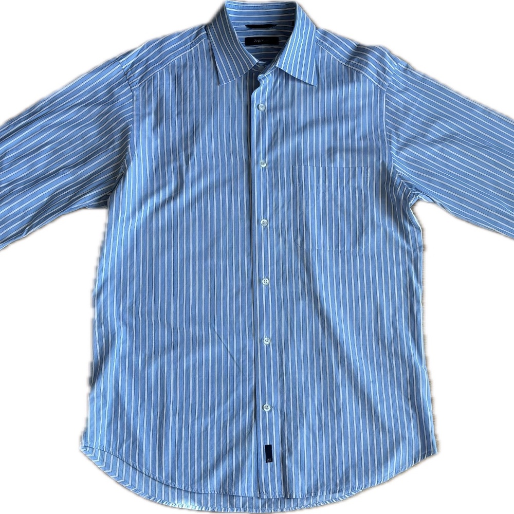 Zegna Sport Blue and White Striped Shirt